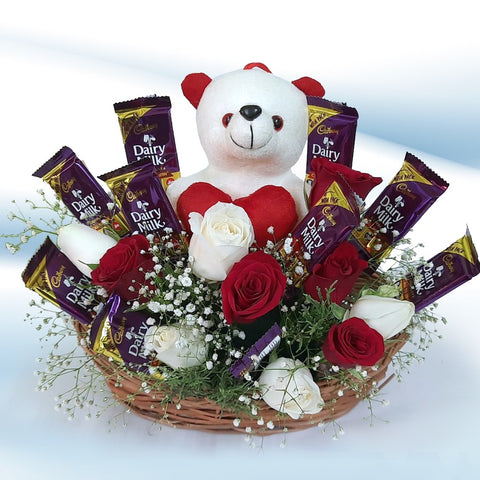 Valentine's Day Teddy, Roses & Dairy Milk Gift Valentine's Day Teddy, Roses & Dairy Milk Gift
