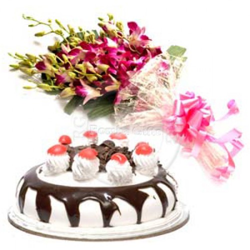 Bouquet of Orchids & Roses, Cake & Chocolate