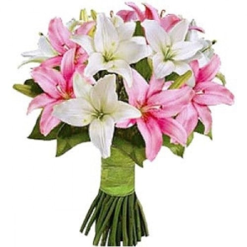 white and pink lily bouquet Pure Love Lily Bouquet