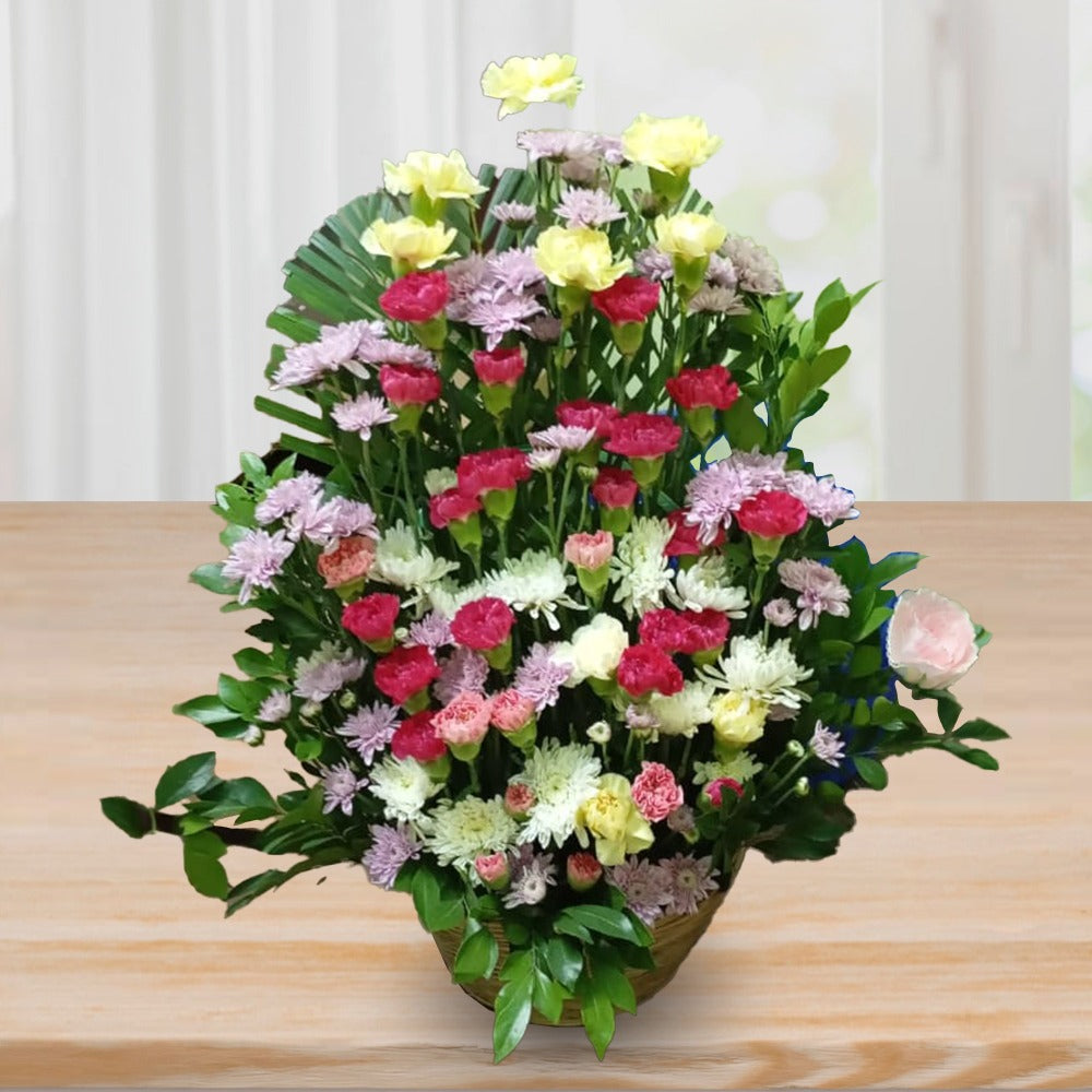 Florist Chennai - Fresh basket of 40 vibrant carnations, colourful flower gift delivery Chennai