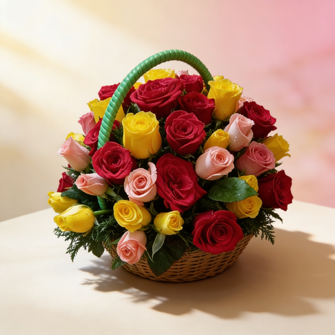 50 mixed roses basket