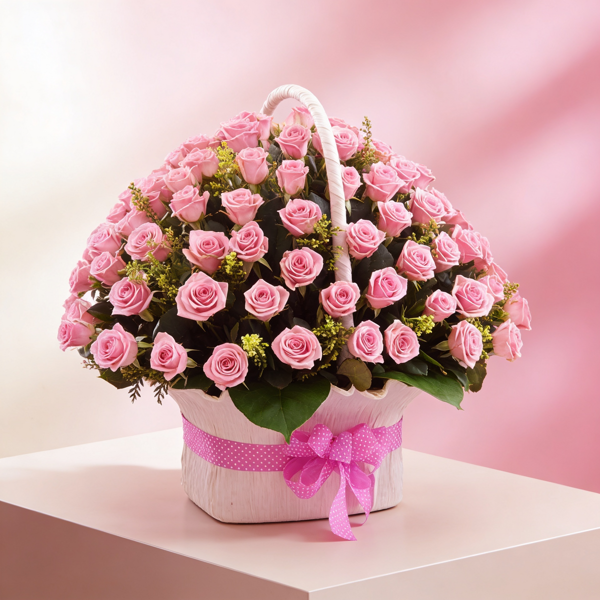 Florist Chennai - Rose Garden Bliss luxurious basket with 50 beautiful pink roses, flower delivery Chennai