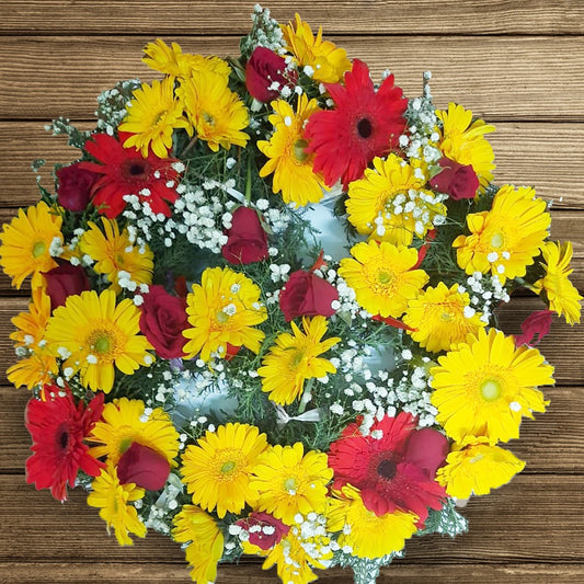 Bold Yellow Floral Wreath Of 30 Yellow Flowers
