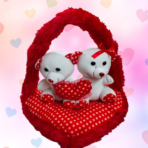 Love Nest Duo: Couple Teddy on Heart Cushion