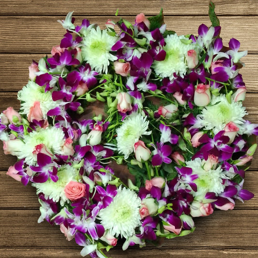 Eternal Sympathy: 20 Orchid, 20 Pink, 20 White Rose, 20 Chrysanthemum Wreath