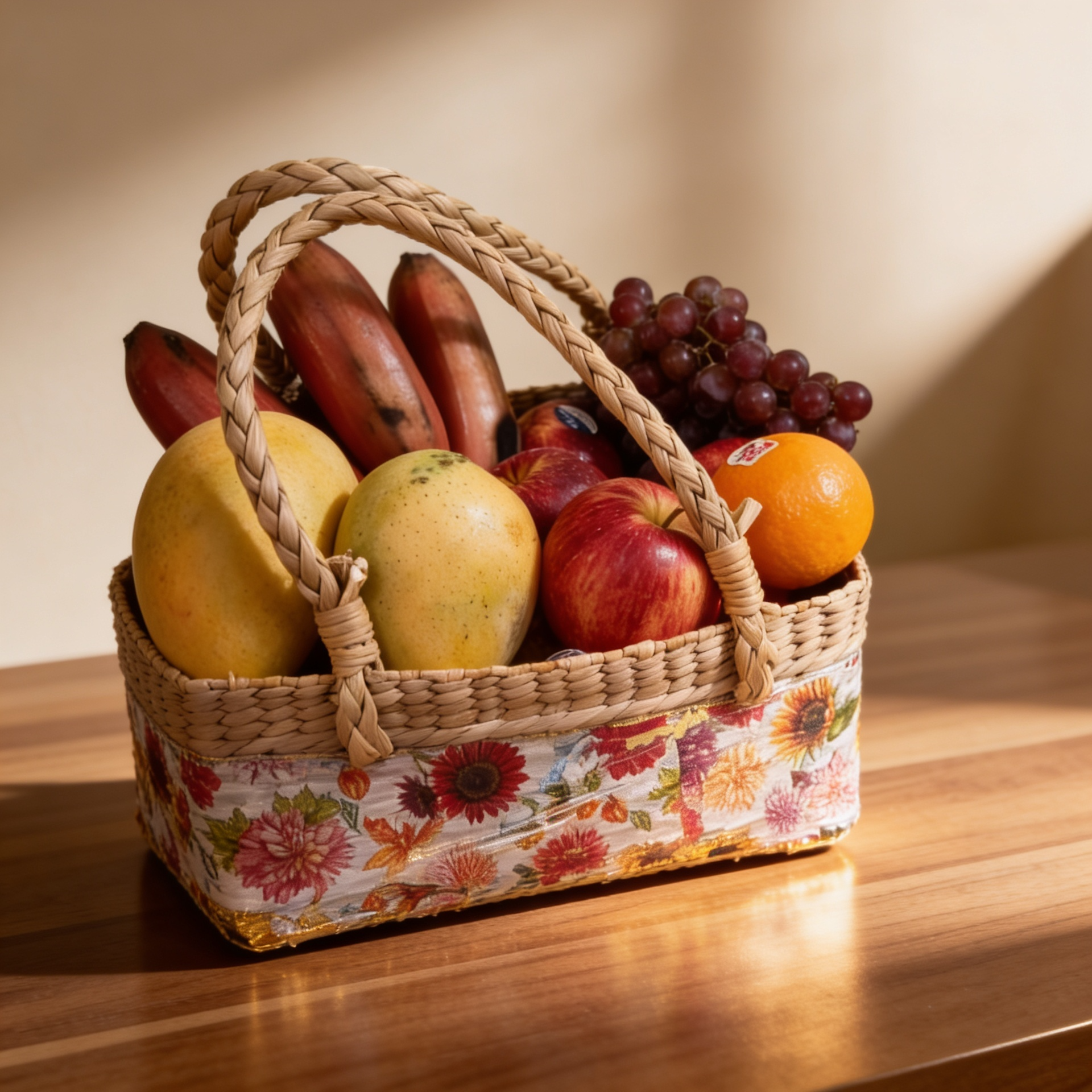 Florist Chennai - 3 Kg Mixed Fruit Basket with Red Bananas Mangoes Apples Red Grapes and Oranges Festive Gift Chennai