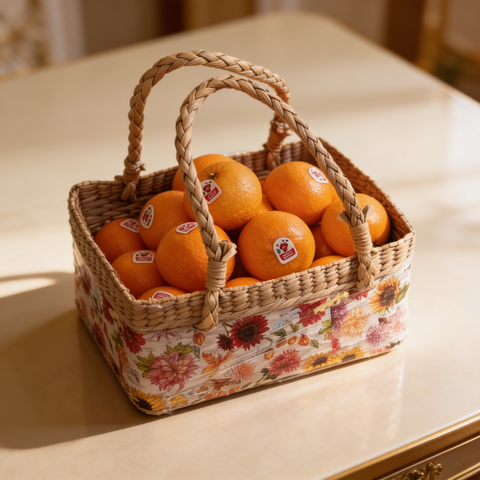 Florist Chennai - Fresh Oranges in Wicker Basket with Floral Liner Get Well Soon Citrus Gift Chennai