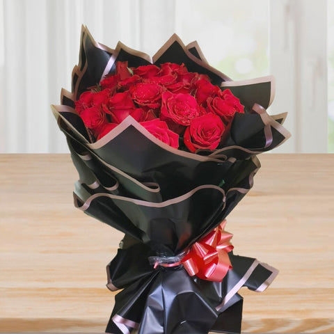 Scarlet Passion- 20 Red Roses in Black Paper