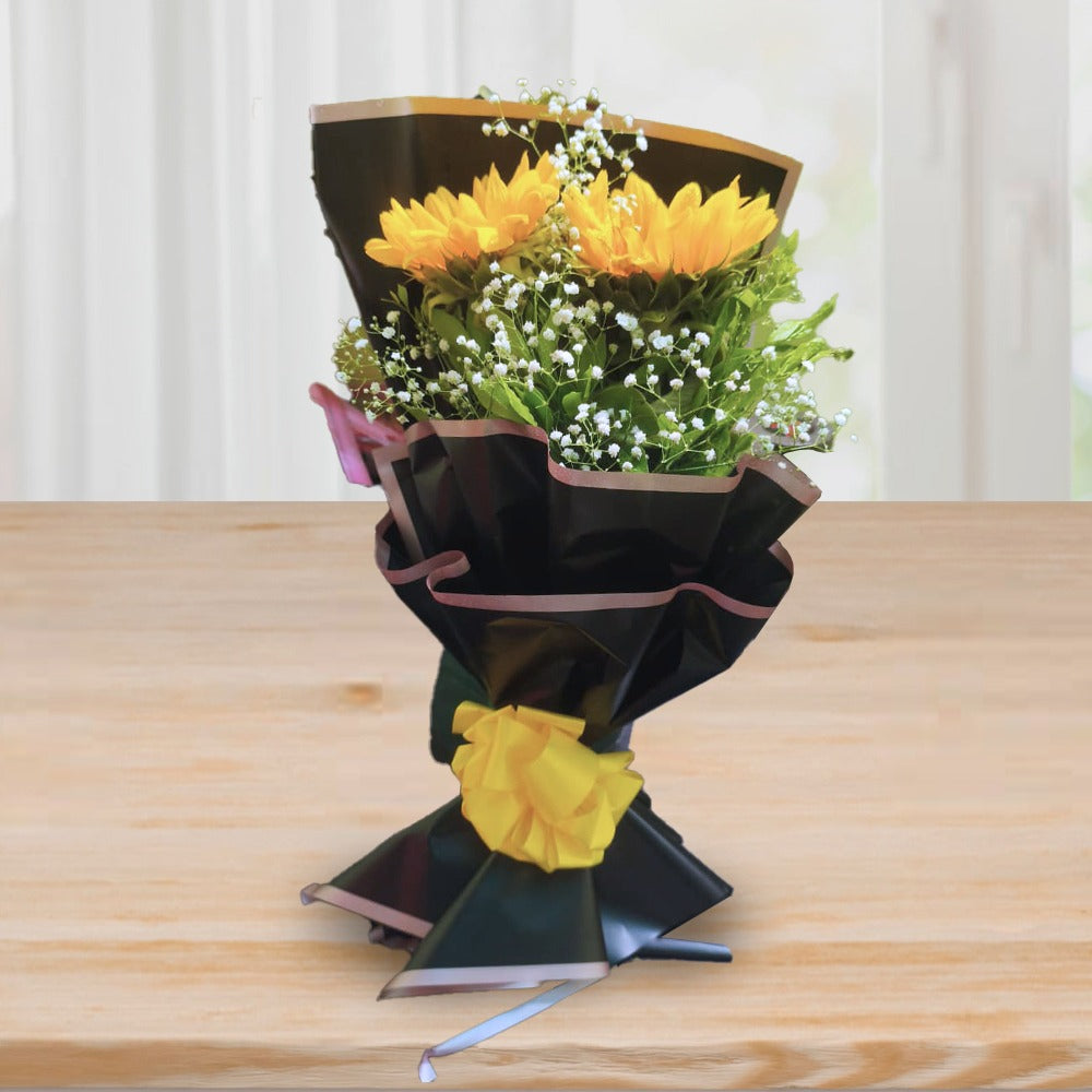 Florist Chennai - Sunflower Joy bouquet of fresh sunflowers wrapped in black paper, Chennai delivery