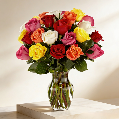 Vibrant Blooms: 20 Mixed Roses in a Beautiful Bunch