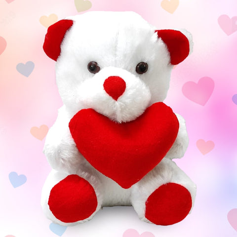 Snowy Sweetheart: White Teddy with Red Heart