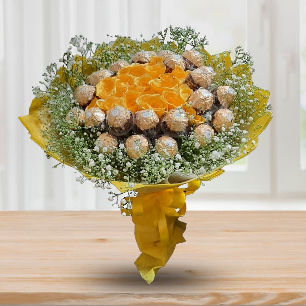 Yellow roses and ferrero rocher
