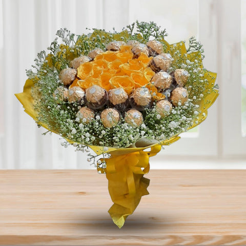 Yellow roses and ferrero rocher