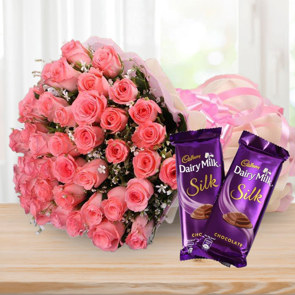 40 Pink Roses 40 pink roses and 2 chocolates | Florist Chennai
