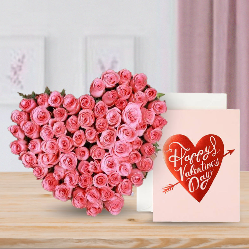 50 Roses Pink Pretty Pink: 50 Roses Bouquet & Love Card | Florist Chennai