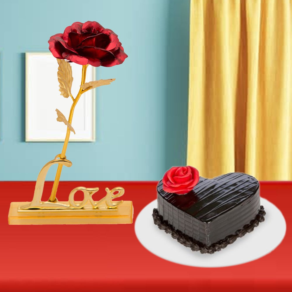 Golden-red-rose-and-cake