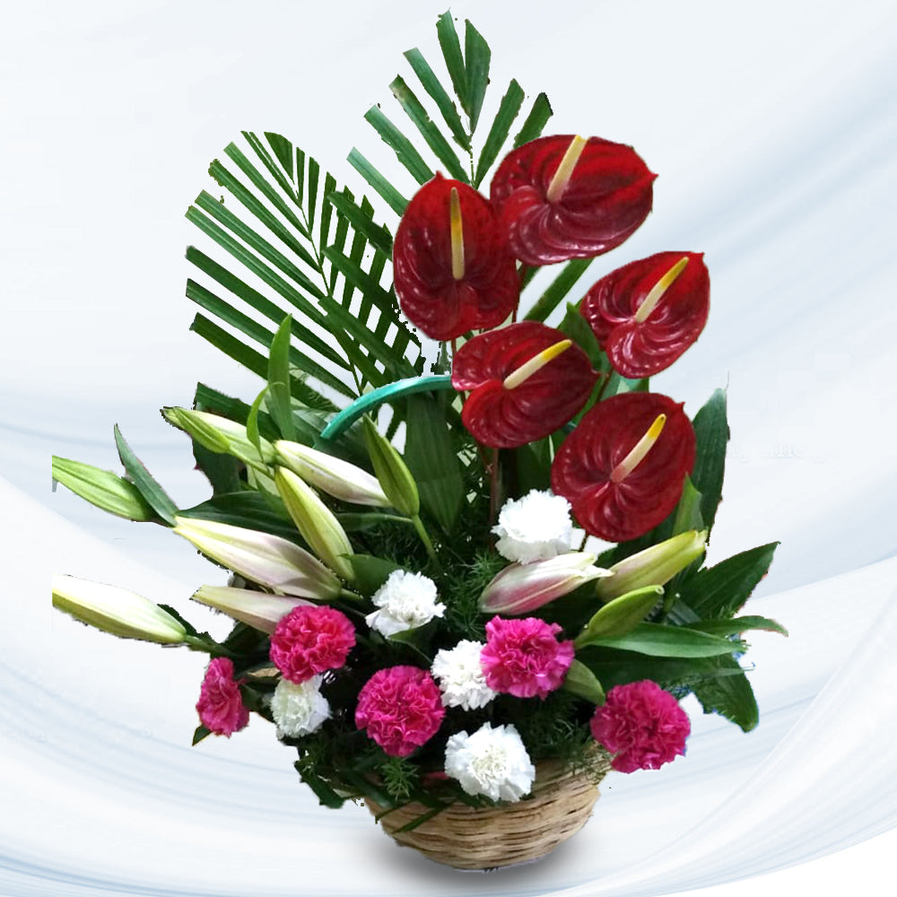    lillies-and-anthorium-basket