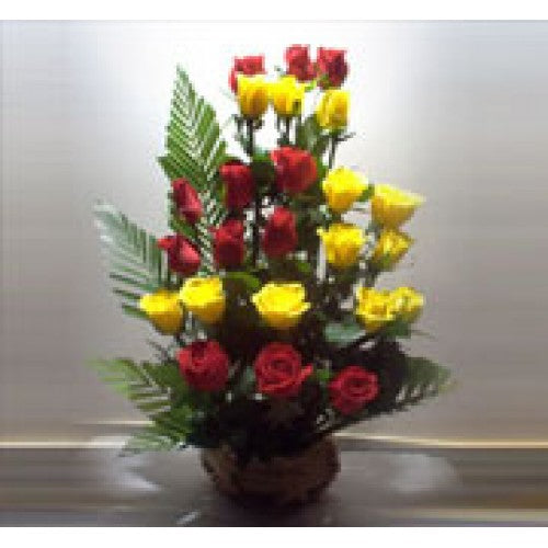 red-and-Yellow-roses-in-a-basket